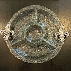 Thirstystone Fleur de Lis 4 Section 14 inch Glass Serving Dish New in Box